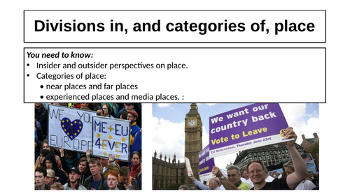 GEOG AQA A level  - Divisions in, and categories of, place (insider/outsider, near/far, exp/media)