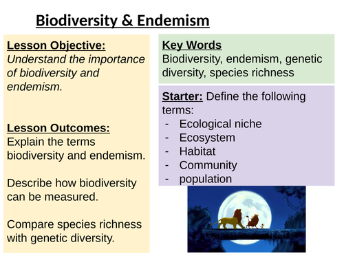 Biodiversity, speciation and endemism (Edexcel IAL 2018)