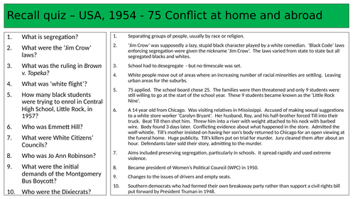 Revision quiz USA Conflict at home and abroad
