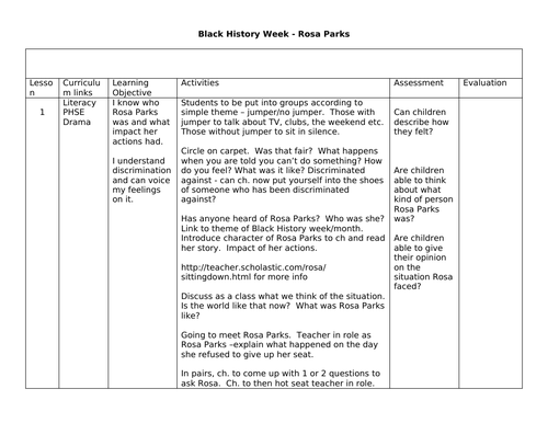 Rosa Parks Series of PSHE Lessons for Black History Week or Women's History Month