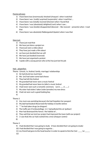 GCSE French - Higher - imperfect, modals, passive, pluperfect, depuis, have just, "this/that"