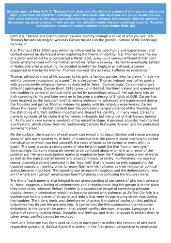 CCEA GCSE ENGLISH LITERATURE: Identity Anthology: Sample Essays