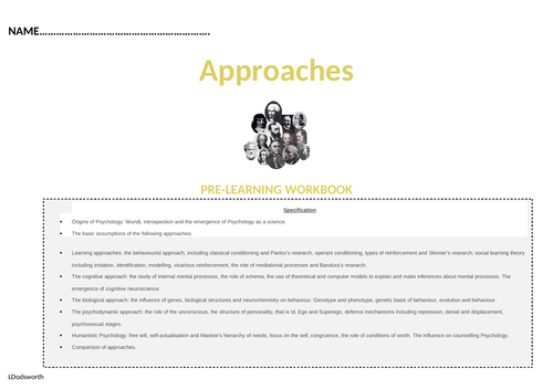 AQA Alevel Psychology - Approaches Pre-learning workbook