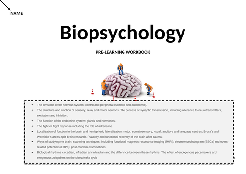 AQA Psychology Biopsychology pre-learning workbook