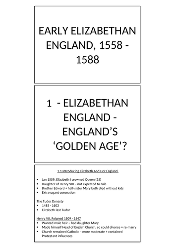 EDEXCEL GCSE HISTORY: EARLY ELIZABETHAN ENGLAND