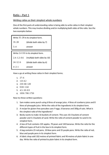 Ratio Revision Questions