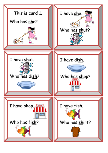 I Have, Who Has Game - SH Digraphs