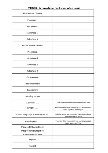 OCR Biology A :  Year 12 Meiosis