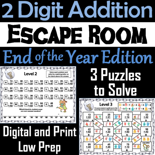 Double Digit Addition Without Regrouping Game: End of Year Escape Room Math