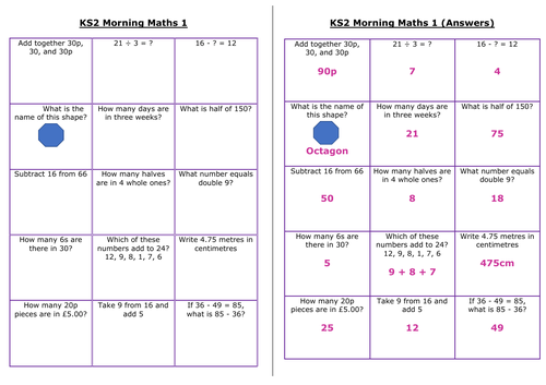 UKS2 Morning Maths Sheets (HA)