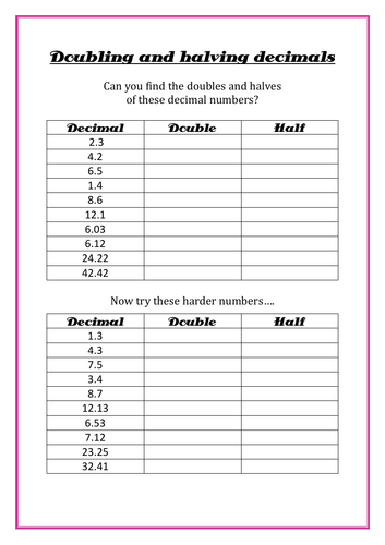 doubling and halving decimals teaching resources