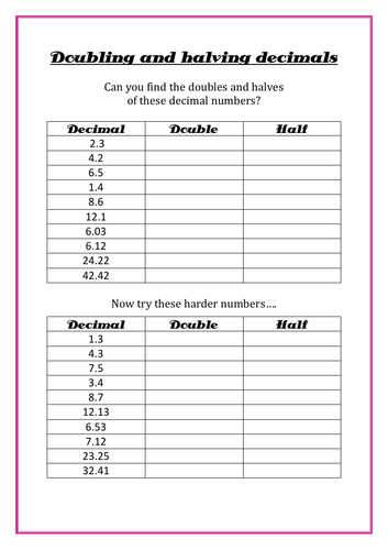 Doubling and Halving Decimals