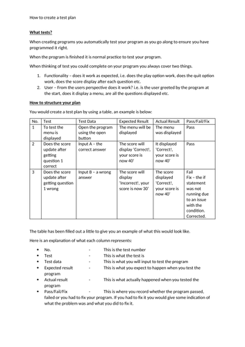 How to create a test plan for a Program