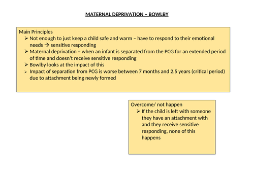 Maternal Deprivation (attachment revision) - AQA Psychology A Level