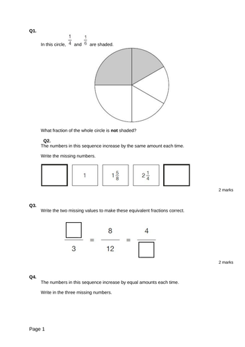 Year 6 SATs questions based on Unit 3 Autumn White Rose:  Fractions