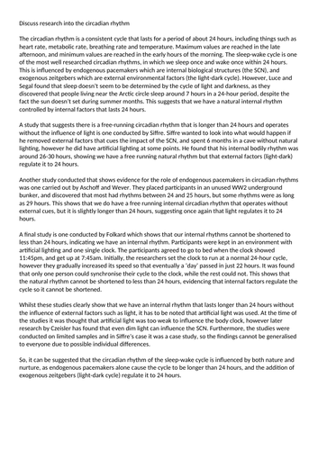 'Discuss research into the circadian rhythm' FULL ESSAY - AQA Psychology A Level
