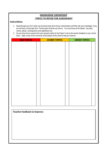 History PLC checkpoint - help for planning revision