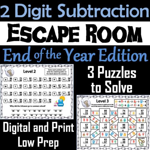 Double Digit Subtraction With and Without Regrouping: End of Year Escape Room