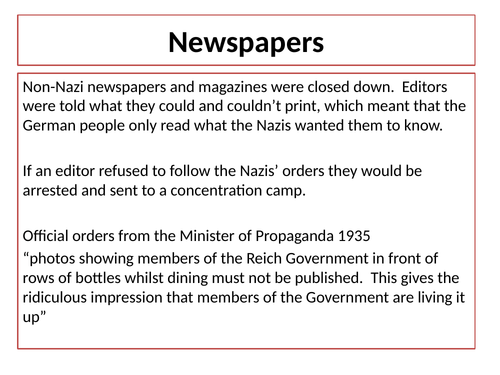 Nazi Propaganda content and source analysis (NOP)-GCSE