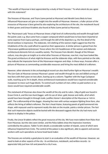 GCSE Classical Civilisation Homeric World: Mycenaean frescoes 15-mark model answer