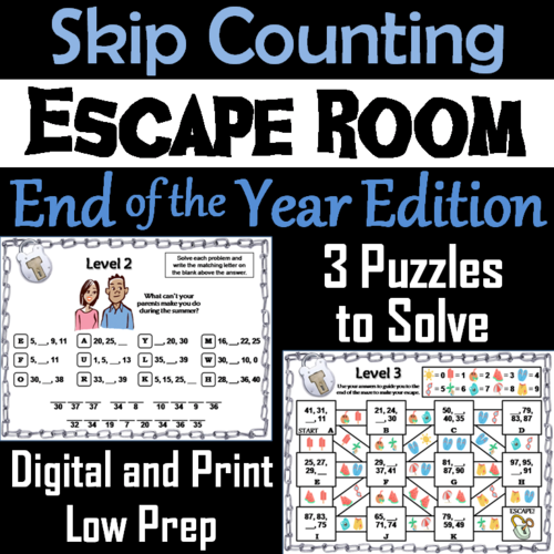 Skip Counting by 2, 3, 4, 5, 10 Game: End of Year Escape Room Math Activity