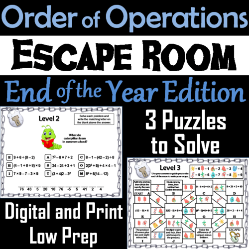 End Of Year Escape Room Math Order Of Operations Game 4th 5th 6th 7th Grade Teaching Resources