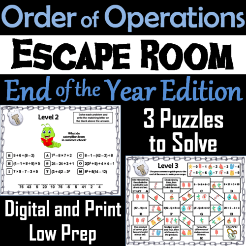 End of Year Escape Room Math: Order of Operations Game (4th 5th 6th 7th Grade)