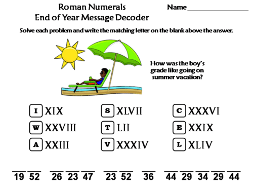Roman Numerals End of Year Math Activity: Message Decoder