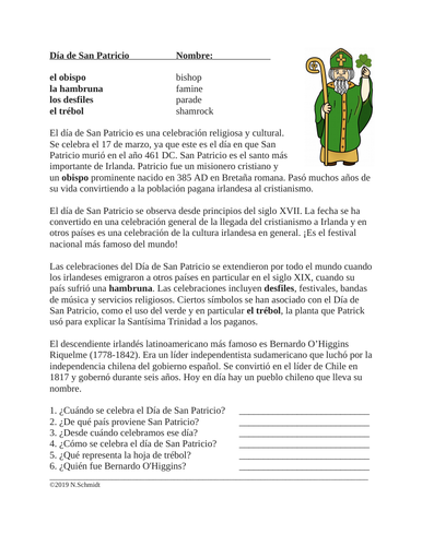 Día de San Patricio Lectura: Spanish Reading on St. Patrick's Day