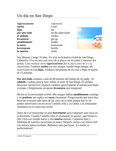 Spanish Adverbs Reading + Worksheet: Los adverbios