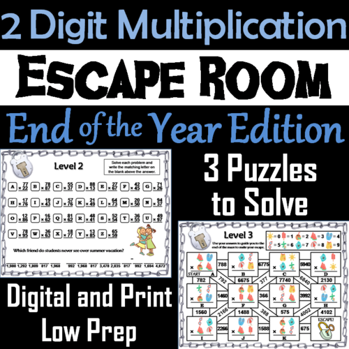 End Of Year Escape Room Math Two Digit Multiplication Game 3rd 4th 5th Grade Teaching Resources