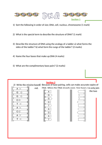 dna worksheet upper ks3 teaching resources