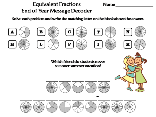 Equivalent Fractions End of Year Math Activity: Message Decoder