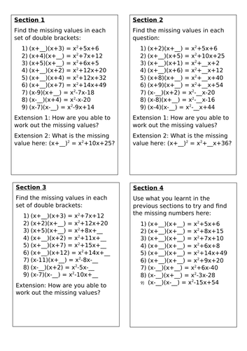 Scaffolded factorising quadratics