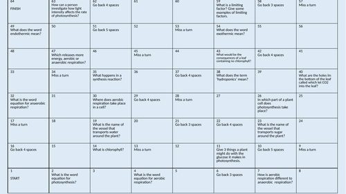 Photosynthesis and Respiration Board Game