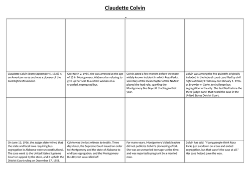 Claudette Colvin Comic Strip and Storyboard