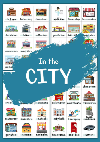 In the City Flashcards | City Places Vocabulary | ESL Printable Flashcards | Community Helpers & Bui