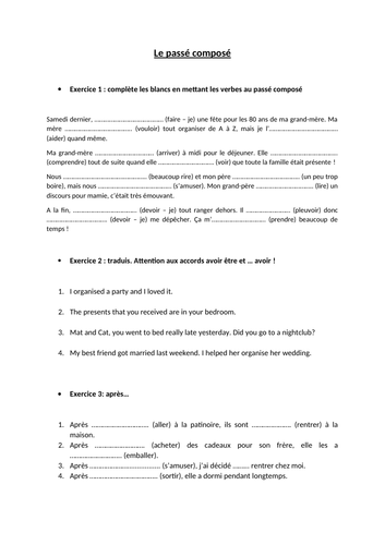 Le passé composé - High ability GCSE set