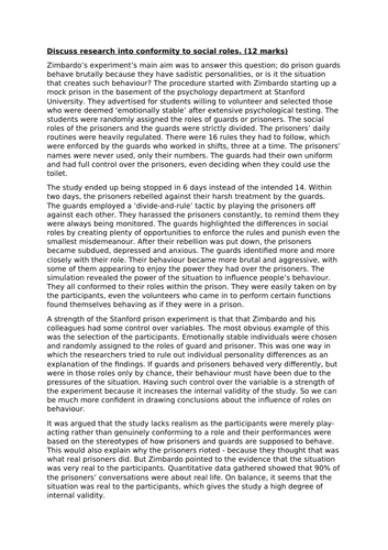 AQA A levelPsychology - Social influence - Zimbardo 12 marker