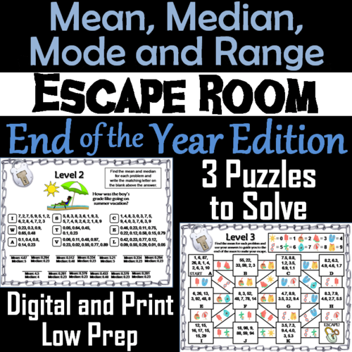 Mean, Median, Mode, and Range Activity: Escape Room End of Year Math Game