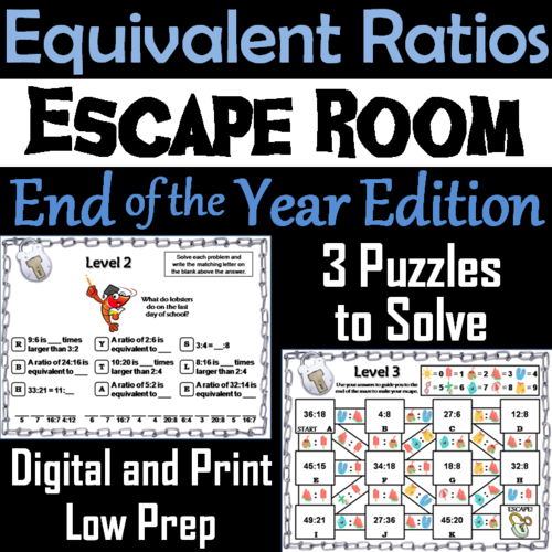 Equivalent Ratios Game: Escape Room End of Year Math Activity