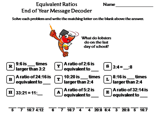 Equivalent Ratios End of Year Math Activity: Message Decoder