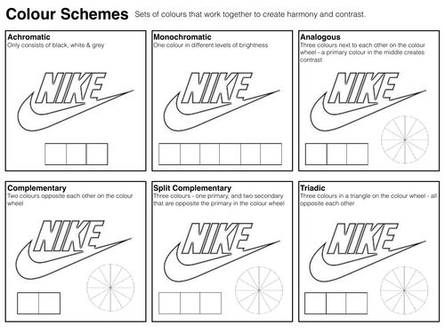 Colour Theory / Colour Scheme Worksheets