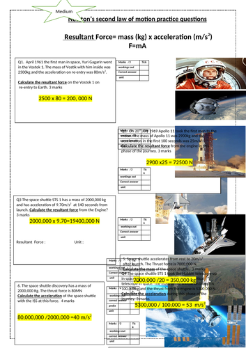 Newtons second law F=MA worksheet