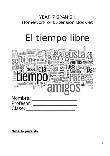 Y7 Spanish Mi Tiempo Libre HW or Extension Booklet - 6 pages of activities