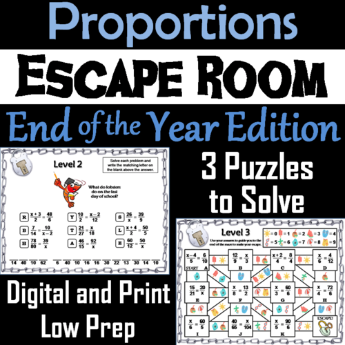 Solving Proportions Game: Escape Room End of Year Math Activity