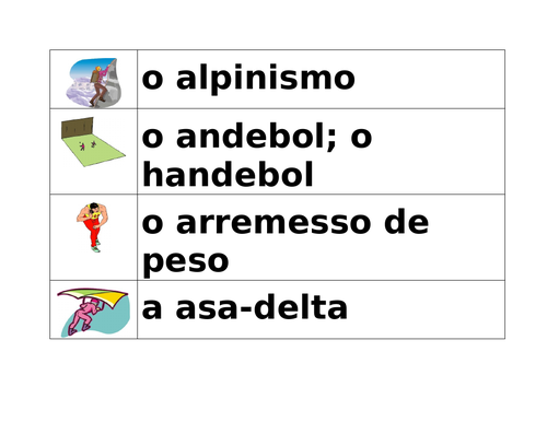 Desportos / Esportes (Sports in Portuguese) Word Wall