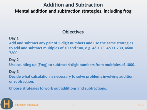 Mental addition and subtraction strategies, including frog - Teaching Presentation - Year 5