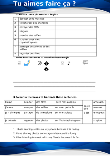 Dynamo 1 Module 3 Unit 4 Say what you like doing (technology) worksheet