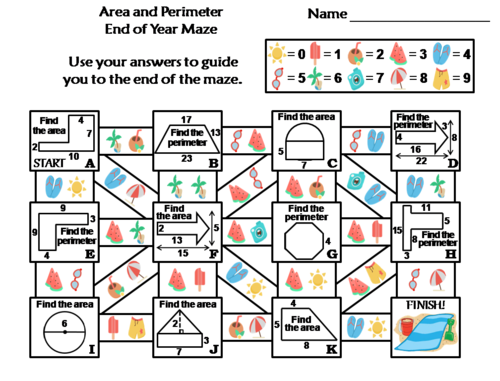 Area and Perimeter Activity: End of Year/ Summer Math Maze